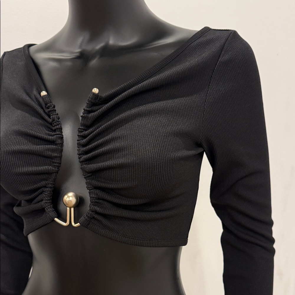 Christopher Esber Hardware Cut-Out Crop Top Black Long Sleeve Size UK 8/ S NEW - Picture 6 of 12